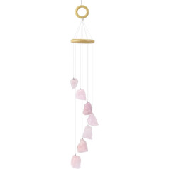 Mangsen Rough Stone Wind Chime Unikāls rožu kvarca akmeņi Rough Crystals Wind Chime Wall Hanging Ornaments Āra iekštelpu iekštelpu mājas dārza terases apdare