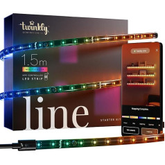 Twinkly Line Starter Kit 1,5m, Magnetischer Multicolor-LED-Streifen, Kit mit Smart Controller, Kompatibel mit Home Kit, Alexa und Google Home, Über 16 Mio. Farben, App-Steuerung, Schwarzes Kabel