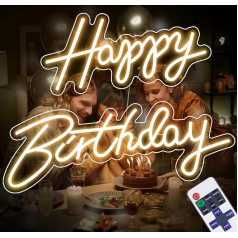 YUCHENGTECH Happy Birthday Neon Sign Happy 42 x 20 cm Dzimšanas diena 58 x 20 cm Happy Birthday Neon Sign with Dimmable Remote Control 5V USB Powered for Birthday Party, Wall Decoration, Bar, Home