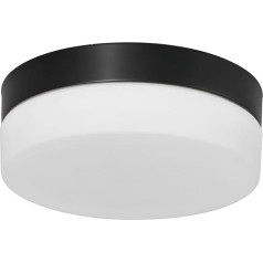 Licht-Erlebnisse LED Deckenlampe Glas Metall Schwarz Opalweiß IP44 Badezimmer Küche Flur Ø30 cm 24 W 2950 K blendarm wohnlich runde Deckenleuchte Bad BOMAYO