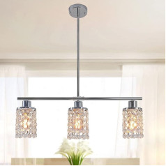 JHLBYL Syllable Crystal Pendant Light, 3 spuldzes, hroma metāla lustra E27, caurspīdīga akrila dārgakmens efekta pilienu gaismas ēna, regulējams sudraba griestu apgaismojums ēdamistabai, viesistabai, dzīvojamai istabai