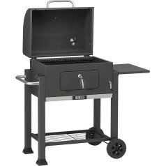 GRILLCHEF Holzkohle Grillwagen | Mit 2-teilig emaillierten Grillrost & höhenverstellbarem Kohleblech | Besitzt Temperaturanzeige, abklappbaren Seitentisch & Ascheschublade [Arbeitshöhe 85,5 cm]