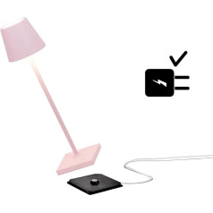 Zafferano Poldina Pro Micro Kabellose LED-Tischlampe Wiederaufladbar 2200-2700-3000K, IP65 Innen/Außeneinsatz, Lange Lebensdauer, Aluminium, H27.5cm mit Mehrfach-USB-Ladegerät (EU/UK/US) - Rose