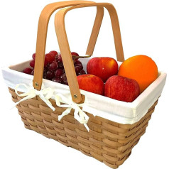 Natural Woodchip Picnic Basket with Double Folding Handles, Easter Basket, Storage of Easter Eggs and Easter Sweets, Storage Box for Blankets, Bath Toys and Kids Toys