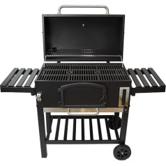 XXL kokogļu grils BBQ Smoker Grill Trolley Grill Smoker Oven Black Nerūsējošā tērauda regulējams cepeškrāsns termometra plaukti piekaramais āķis pudeļu atvērējs Dārza terases riteņu vāks Wire Brush