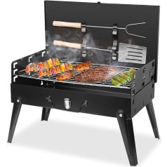 KOCASO Tragbarer Holzkohlegrill, Outdoor-Grill, faltbarer Camping-Grillkoffer-Grill für Outdoor-Camping, Picknicks, Hinterhof, Garten, Strand, Terrasse, Grillen, 42,4 x 25,4 x 45 cm