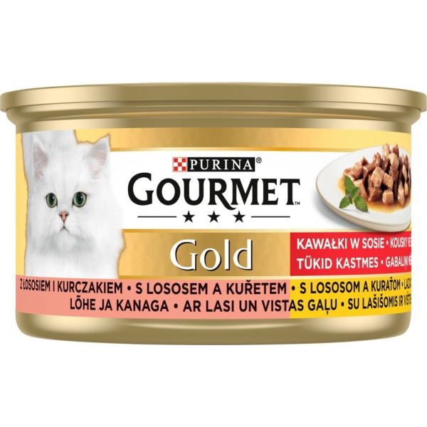 Gourmet gold laša un vistas mērcē mitrā kaķu barība - kārba - 85 g