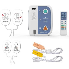 Universāls AED trenažieris ar tālvadības pulti, pirmās palīdzības mācību ierīce AED apmācībai, AED mācību ierīce ar CPR mācību ierīces iekārtu, 10 mācību scenāriji, valodu kombinācija vācu/angļu valodā