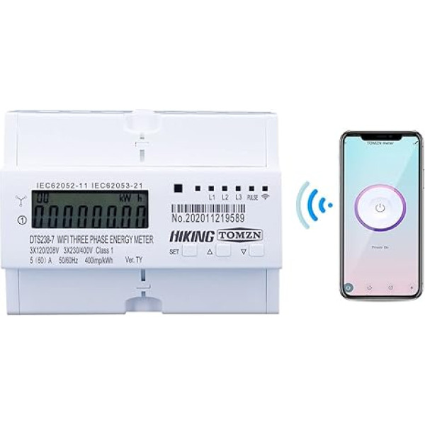 Intelligenter Leistungsmesserschalter, Tuya 3-Phase-Hutschiene W-LAN Smart Energy Meter Timer Stromverbrauch Monitor KWh Meter Wattmeter Steuern Sie Ihre Geräte bequem (Size : 60A)