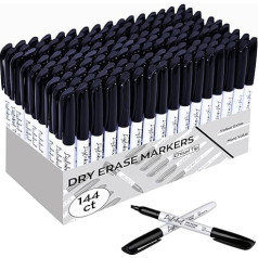 Liqinkol Dry Erase Markers, 144 gab., melni tāfeles marķieri, 144 gab., dakšainais gals, zema smarža, sausie izdzēšamie marķieri skolai, birojam, mājai