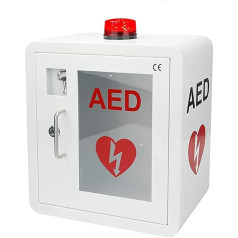 AED-Defibrillator-Aufbewahrungsschrank, wandmontierter Herz-Defibrillations-Alarmkasten aus Stahl mit Schlüssel/Alarm, passend für die meisten AED-Modelle, für Zuhause, Büro, Krankenpflege, Bus