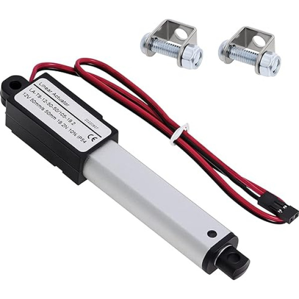 Poweka Micro lineārais izpildmehānisms, lineārais izpildmehānisms, līdzstrāvas 12 V lineārā piedziņa, 50 mm gājiens, elektromotors ar montāžas kronšteiniem mājas automatizācijai, jumta logiem, gultām, automobiļiem un robotiem