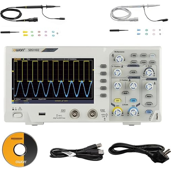 SDS1102 OWON Osciloskops Desktop Viegls pārnēsājams osciloskops 100MHz joslas platums Divu kanālu 7 collu krāsu ekrāns ar 1GS/s paraugu ņemšanas ātrumu