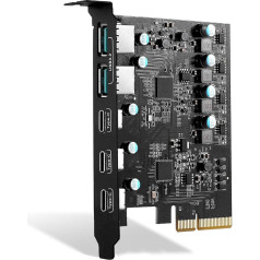 PCIe uz USB 3.2 karte 10Gb/s ar 5 pieslēgvietām (2 x USB A, 3 x USB C) USB PCIE paplašināšanas karte Iekšējais pārveidotājs PCI Express x4 paplašināšanas karte galddatoram Atbalsta Windows 10/8/7 Mac OS