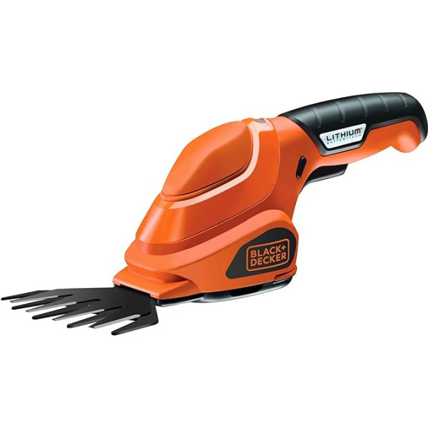 Black+Decker Akku-Grasschere GSL200 (3,6 V Li-Ion, kompakte Rasenschere zur Rasenpflege, Akku-Laufzeit ca. 45 min, Einschaltsperre, inkl. Ladestation mit Ladekabel, LED-Ladeanzeige)