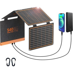 Pārnēsājams saules lādētājs 40 W, FlexSolar saules bateriju panelis ar USB C un USB A izejām, portatīvs salokāms ETFE monokristāliskais modulis IP 67 ūdensizturīgs kempingiem un ģimenei