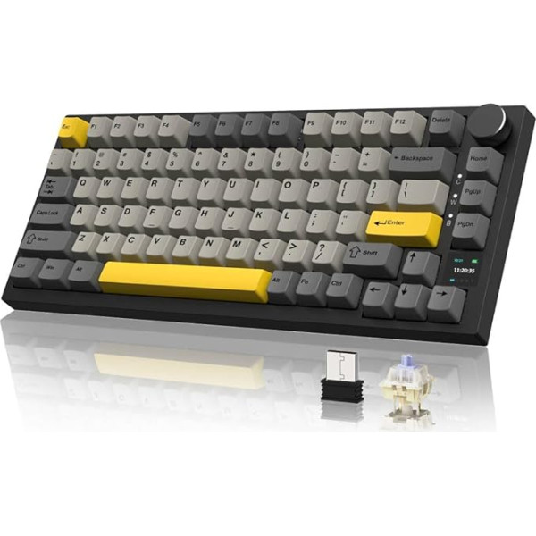 YINDIAO AK820PRO mehāniskā tastatūra ar TFT viedo displeju un pogām, 2.4G Wireless/BT5.1/USB-C Wired, 75% ANSI izkārtojums, blīvslēgu montāža, karstā nomaiņa, lineārs slēdzis, RGB apgaismojums, PC, Mac (pelēka)