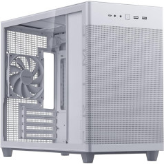 ASUS Prime AP201 MicroATX korpusas su grūdintu stiklu, baltos spalvos (33 litrų talpos, palaiko 360 mm aušintuvus, iki 338 mm ilgio vaizdo plokštes ir standartinius ATX maitinimo šaltinius, USB-C prievadas, stikliniai šoniniai skydeliai)