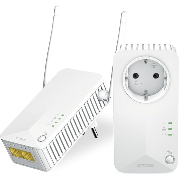 STRONG Powerline WI-FI 600 KIT | Powerline adapteris + Powerlan WLAN adapteris | Hotspot | Iki 600 Mbit/s | Daugiau nei 300 m atstumas