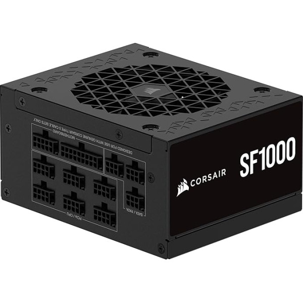 CORSAIR SF1000 (2024) pilnībā modulārs zema trokšņa līmeņa 80 PLUS Platinum ATX barošanas bloks - ATX 3.1 saderīgs - PCIe 5.1 saderīgs - iekļauts SFX uz ATX stiprinājums - melns