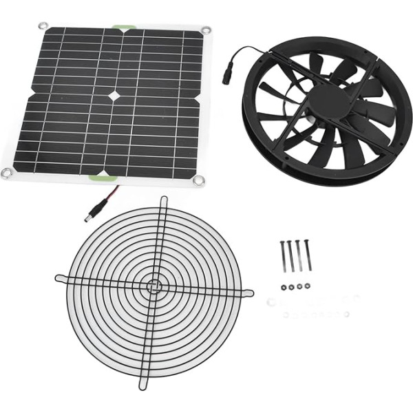 Tomantery Saules enerģijas ventilators Ūdensizturīgs zemāka iekštelpu temperatūra 10 collu 100W saules siltumnīcas ventilators 3000RPM siltumnīcas nojumei, mājdzīvnieku mājai, vistu kūtij