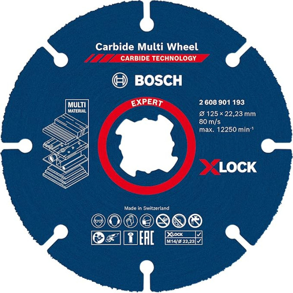 Bosch Professional Professional Expert karbīda daudzpapīra griešanas diski X-Lock cietkoksnes kokam, diametrs 125 mm, piederumi, mazo leņķa slīpmašīnu 10 gab.