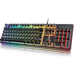 TECURS Gaming Keyboard - datorklaviatūra ar kabeli, RGB apgaismojums, programmējama, multivides vadība, IP32 ūdensizturīga/putekļdroša, spēļu tastatūra datoram/Laptop/PS4/PS5