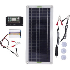 Solarpanel-Kit, Tragbares 12-V-30-W-Solarpanel-Kit mit 220-W-Wechselrichter-Controller, Polysilizium, Hoher Effizienz, 2 USB-Anschlüssen für Wohnmobil, Boot, Auto Caravan Teile und Zubehör