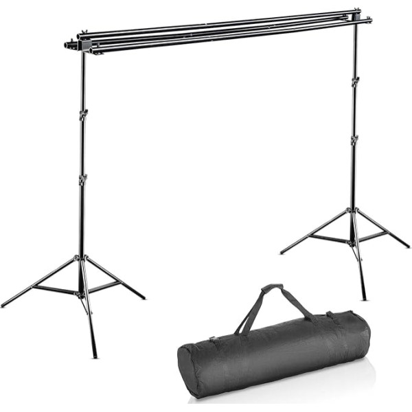 Walimex pro 3-fach Hintergrundsystem 145-290cm I für bis zu 3 Leinwände aus Papier & Stoff I stabiles Fotohintergrund System für Studio & Mobil I für Fotografie, Video & Green Screen I Höhe bis 256cm