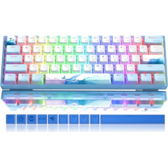 LQXQ WK61 mehāniskā tastatūra 60 % vadu spēļu tastatūra RGB karstās nomaiņas tastatūra ar PBT Blue Sea taustiņu vāciņiem datorspēlētājiem ar Windows - lineāri sarkans slēdzis