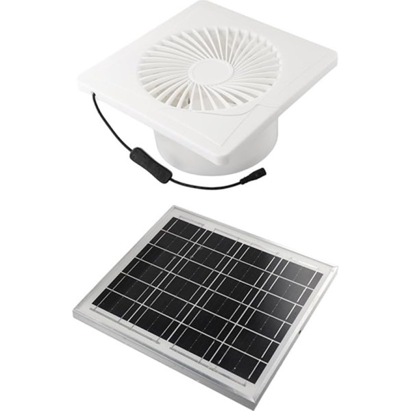 HEBEOT Solarmodul-Ventilator-Set, energieeffizient, verstärktes Flügelrad, Lüfterblatt für Küche, Badezimmer, Gewächshaus, Pflanzschuppen, weiß (20,3 cm)