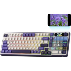 RK ROYAL KLUDGE S98 mehāniskā tastatūra ar viedo displeju un pogām, augšējais stiprinājums, 96 % bezvadu mehāniskā tastatūra BT/2.4G/USB-C, iespējams nomainīt, programmatūras atbalsts, cietā baterija, 98 taustiņi