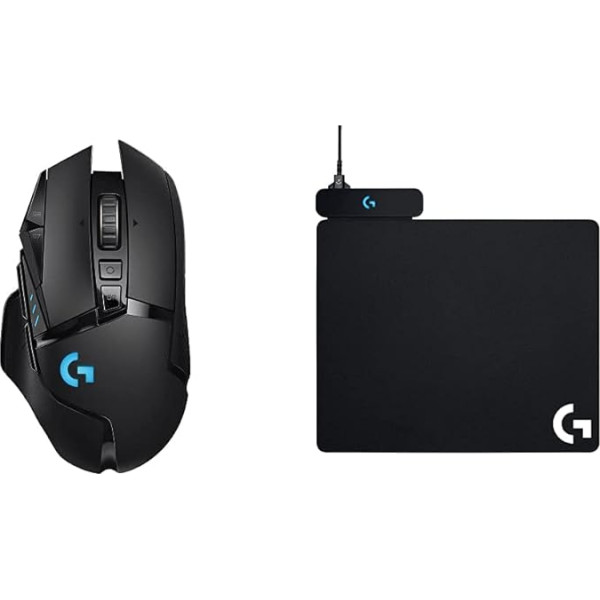 Logitech G 502 Lightspeed bezvadu spēļu pele + Logitech Powerplay bezvadu uzlādes spēļu peles paliktnis