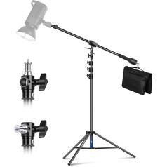 NEEWER Air-Cushioned Aluminium Light Stand, 3 m Adjustable Photo Tripod with Boom Arm, Counterweight, Sandbag, 1/4 Inch Screw for Softbox, Studio Light, Flash, Umbrella, Max. Load 5 kg, Pack of 2