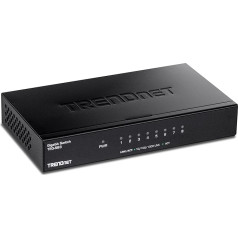 TRENDnet TEG-S83 8 prievadų gigabitinis stalinis komutatorius, 8 x Gigabit RJ-45 prievadai, 16 Gbps komutavimo pajėgumas, dizainas be ventiliatoriaus, metalinis korpusas