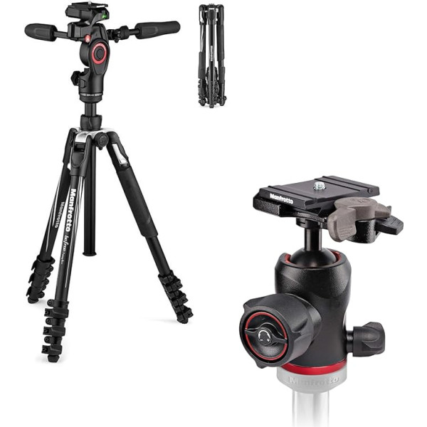 Manfrotto Befree 3-Way Live Advanced Travel VideoTripod komplekts, alumīnija ar fluīdu galvu videokamerām un kompaktu foto fluīda lodveida galvu 494 kamerām, foto aksesuāri satura veidošanai