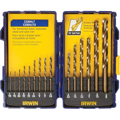 Irwin Industrial Tools Spiralbohrer-Set mit geradem Schaft, Länge, 316015, Kobalt, 15 gab.