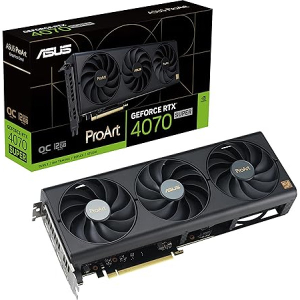 ASUS ProArt GeForce RTX 4070 SUPER 12GB GDDR6X OC Edition spēļu grafiskā karte (Nvidia RTX4070 SUPER DLSS 3, PCIe 4.0, 1x HDMI 2.1a, 3x DisplayPort 1.4a, AI Software, PROART-RTX4070S-O12G)