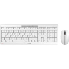 CHERRY STREAM DESKTOP bezvadu tastatūras un peles komplekts, vācu izkārtojums (QWERTZ), 2,4 GHz radio, klusa taustiņu darbība, darbojas ar akumulatoru, balta/pelēka krāsa