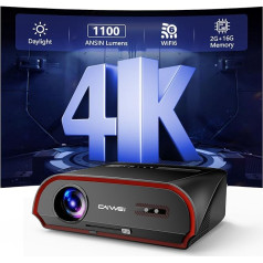 Projektors 4K mājas kinozālei, 1100 ANSI dienasgaismā, viedprojektors, iebūvēts 2G+16G Android TV ar 5G WiFi, Full HD Bluetooth projektors ar Nexflix, HDR10+, 6D/6P trapeces korekcija spēlēšanai