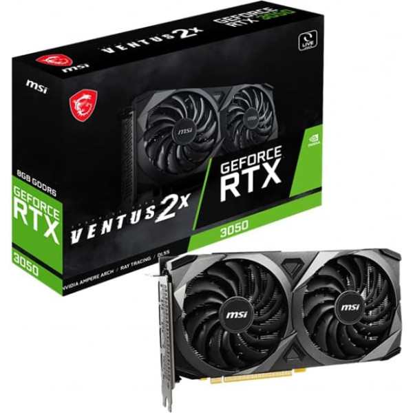 MSI GeForce RTX 3050 Ventus 2X 8G spēļu grafiskā karte - NVIDIA RTX 3050, 8 GB DDR6 atmiņas, V397-435R, melna