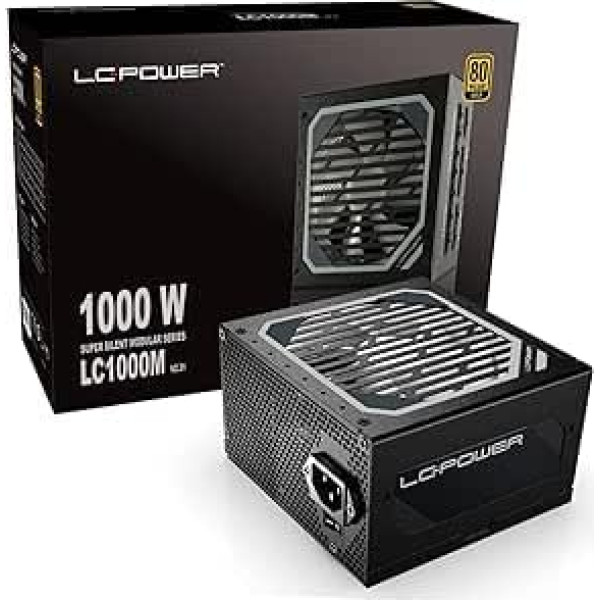 LC-POWER 1000 W datora barošanas bloks, Super Silent Modular Series, pilnībā modulāra kabeļu vadība, 80 Plus, zelta, LC1000M