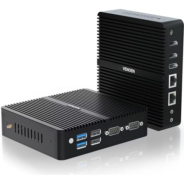 VENOEN Mini PC Industry, Mini PC N100, WIN11 Pro Industrial Desktop PC Dual LAN, Dual HD, DP, Mini Desktop dators ar Dual RS232 COM, automātiska ieslēgšanās, PXE, Linux, 8GB RAM 128GB SSD