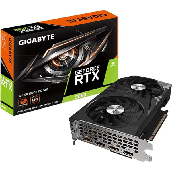 Видеокарта Gigabyte GeForce RTX 3060 WINDFORCE OC 12G (REV2.0), 2 x вентилятора WINDFORCE, 12 ГБ 192-битной GDDR6, GV-N3060WF2OC-12GD REV2.0