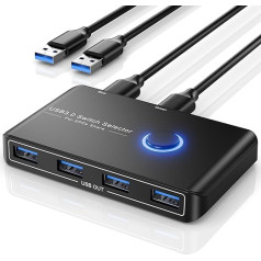 USB slēdzis 2 PC USB 3.0 slēdzis 2 ieejas 4 izejas USB KVM slēdzis ar 2 ātrgaitas USB 3.0 kabeļiem printerim, pelei, tastatūrai, cietajam diskam, USB atmiņai