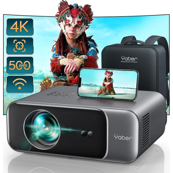 Automātiskā fokusēšana/karstā fokusa: Projektors 4K WiFi Bluetooth, YABER V9 20 000 lūmenu projektors Full HD 1080P, 4K projektors atbalsta 300 collu WiFi 6 mājas kino tālrunim/FireStick/PS5