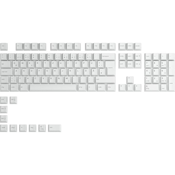 Glorious Gaming 115x GPBT-Keycaps - Cherry-Profil, īpaši izturīgs PBT materiāls, optisch EIN Blickfang, augsta kvalitāte, oriģinālshrift, Deutsch Layout - Arctic White