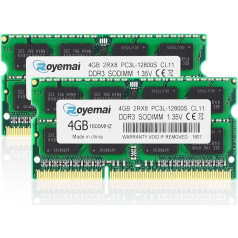 PC3-12800 8GB DDR3 komplekts (2x4GB) DDR3 1600MHz PC3L 12800S 2RX8 1.35V CL11 204-pin SODIMM atmiņa portatīvajiem datoriem