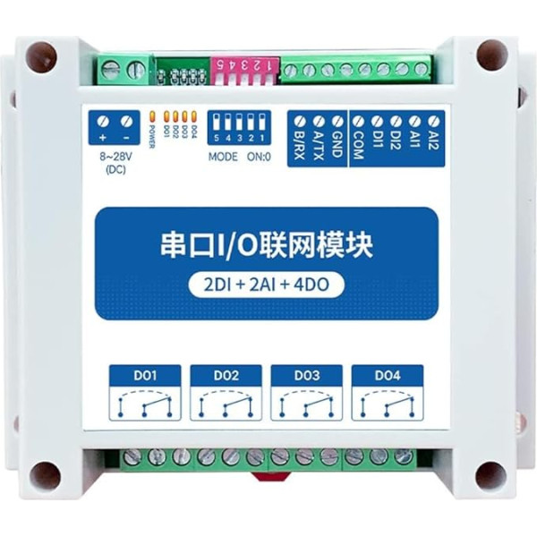 EBYTE Modbus RTU I/O tīkla modulis RS485 vadības I/O ar sērijas interfeisu 2DI+2AI+4DO MA01-AACX2240