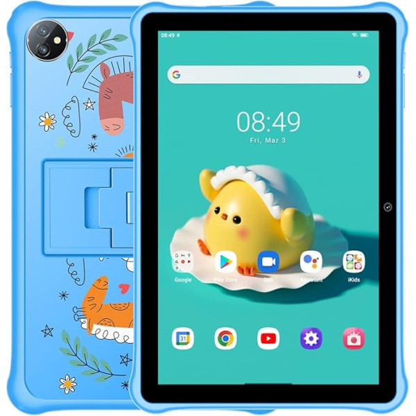 Blackview Tab A7 Kids, 10,1 collu Android 12 planšetdators ar HD+ IPS displeju, četrkodolu, 5 GB RAM + 64 GB ROM (1 TB ārējais SD), 6580 mAh akumulators, 5 MP + 2 MP dubultā kamera, WiFi Bluetooth, dubultais skaļrunis, zils